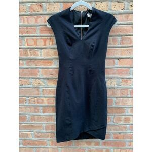 Helmut Womens Crossed Hem Sleeveless Back Zipped Midi Dress Black Sheath Size M